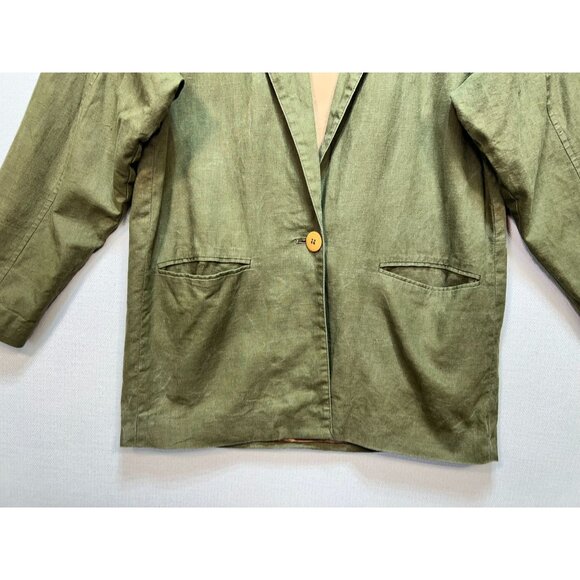 Adolfo International Womens Linen Oversize Jacket Long Sleeve Size M Olive Green - Picture 5 of 11